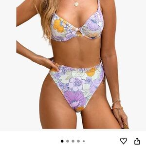 Cupshe Purple & Yellow Floral High-Waist Bikini
